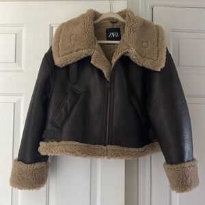 Zara Faux Leather Aviator Coat